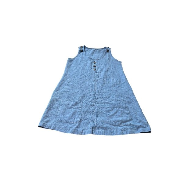 Casual Loose A Line Sleeveless Blue Button Detail Tunic Dress With Pockets Sz M - Picture 3 of 9